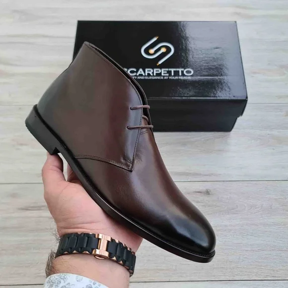 Premium Leather Brown Chukka Boots, Mens Lace-up Ankle Boots, Hand-Stitched Sole